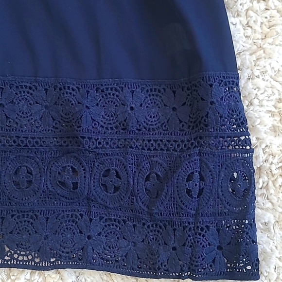 SHEIN Navy Smocked Midi Dress Ruffle Collar Lace Trim XS - Picture 16 of 17